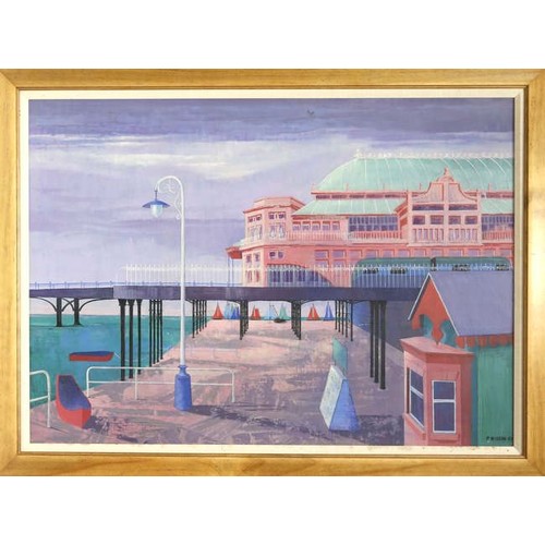 77 - 20th CENTURY BRITISH SCHOOL 'Sailing by the Pier', oil on board, signed and dated 'P. Wilson 69', 75... 