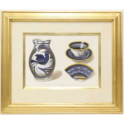 381 - ITALIAN CERAMICS HAND-COLOURED MEZZOTINTS, a set of eight, gilt framed and glazed, each 61cm x 71cm ... 