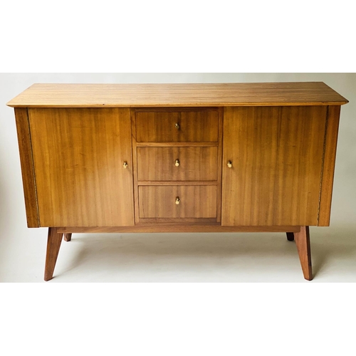 148 - MORRIS OF GLASGOW SIDEBOARD, 143cm x 48cm D x 85cm H, retro teak 'Cumbrae' with three drawers flanke... 