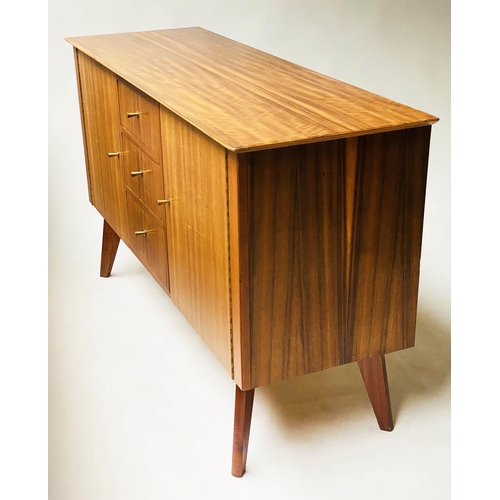 148 - MORRIS OF GLASGOW SIDEBOARD, 143cm x 48cm D x 85cm H, retro teak 'Cumbrae' with three drawers flanke... 