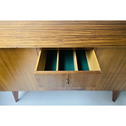 148 - MORRIS OF GLASGOW SIDEBOARD, 143cm x 48cm D x 85cm H, retro teak 'Cumbrae' with three drawers flanke... 