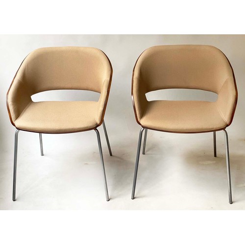 149 - HALO BONAIRE ARMCHAIRS AND TABLE, 75cm x 75cm x 40cm H. (3)