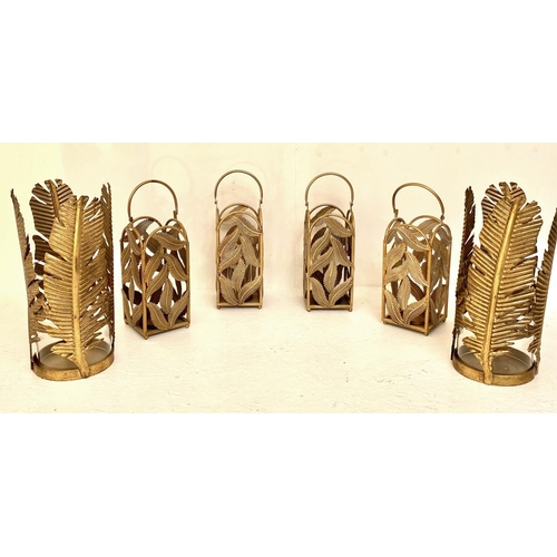 116 - TROPICAL LEAF DESIGN LANTERNS, set of six, 38cm H at the tallest point, gilt metal (6).