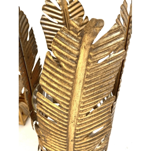 116 - TROPICAL LEAF DESIGN LANTERNS, set of six, 38cm H at the tallest point, gilt metal (6).