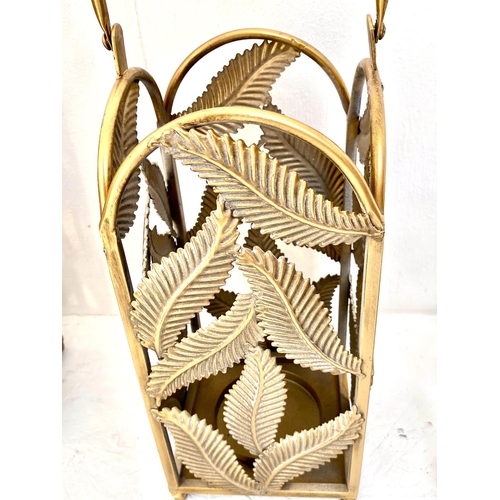 116 - TROPICAL LEAF DESIGN LANTERNS, set of six, 38cm H at the tallest point, gilt metal (6).