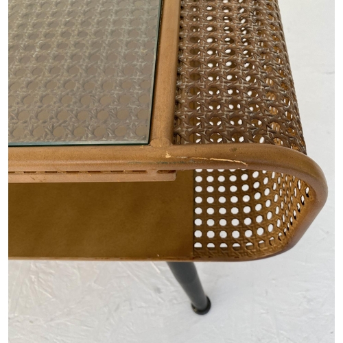 117 - LOW TABLE, 119cm x 50cm x 44cm, 1960's Danish style, faux rattan detail.