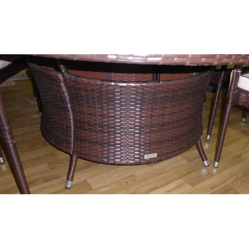 125 - RATTAN DIRECT GARDEN TABLE AND CHAIRS, 160cm diam. x 72cm H with a lazy Susan, a circular glass top ... 