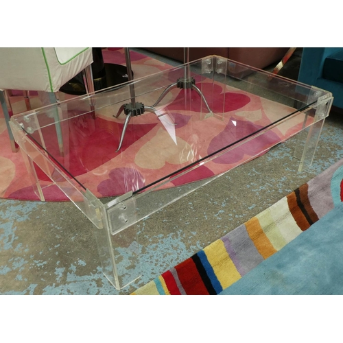 128 - LOW TABLE, 82cm D x 128cm W x 42cm H, Perspex and glass.