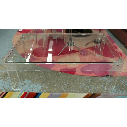 128 - LOW TABLE, 82cm D x 128cm W x 42cm H, Perspex and glass.