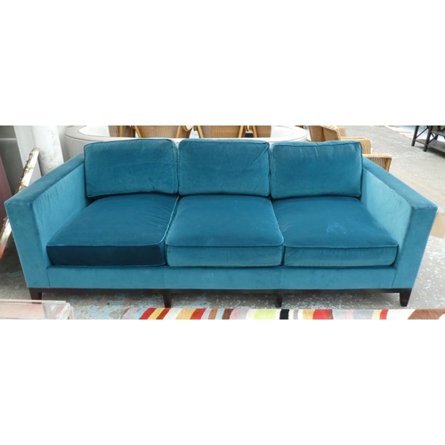 130 - CHRISTIAN LIAIGRE SOFA, 66cm H x 100cm D x 220cm W, in teal velvet (bears label).