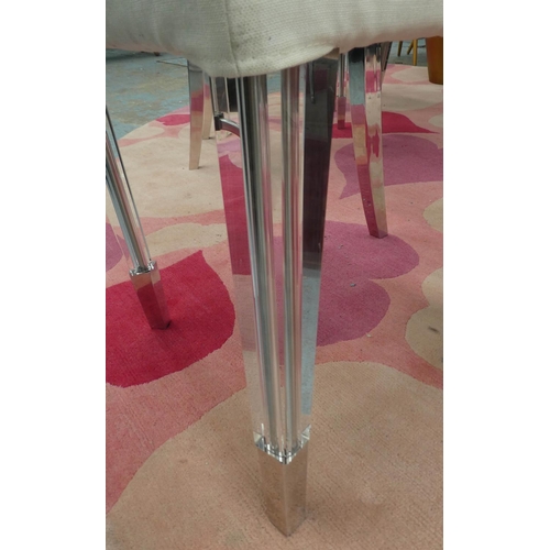 131 - DINING CHAIRS, a set of four, glass front legs, metal back legs, 92cm H. (4)