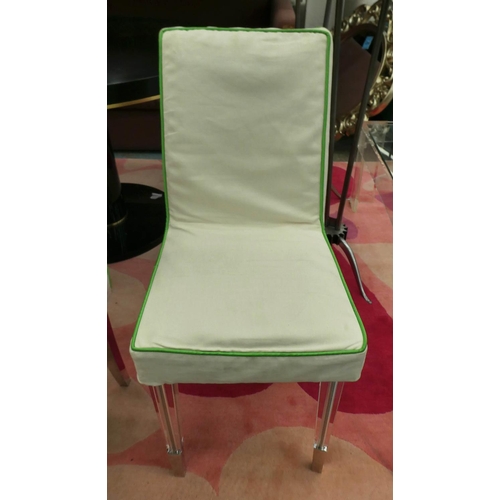 131 - DINING CHAIRS, a set of four, glass front legs, metal back legs, 92cm H. (4)