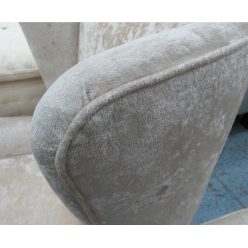 132 - ARMCHAIRS, a pair, 70cm W x 102cm H, in crushed champagne velvet. (2)