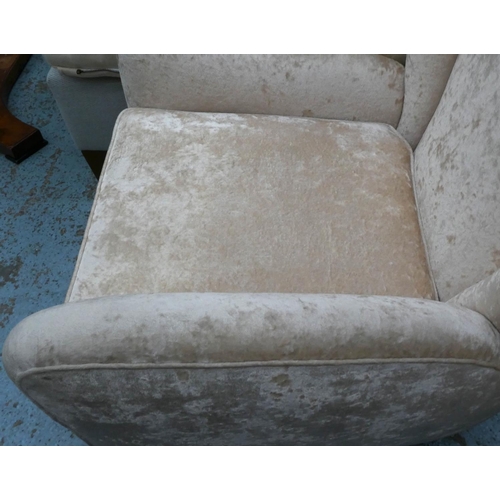 132 - ARMCHAIRS, a pair, 70cm W x 102cm H, in crushed champagne velvet. (2)