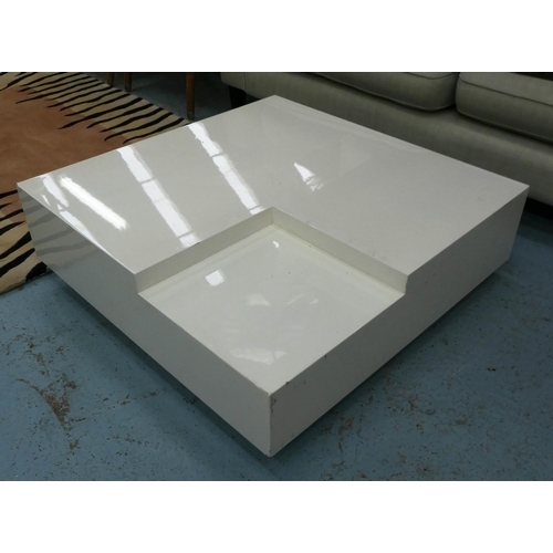 145 - LOW TABLE, 95cm W x 28cm H x 95cm D, with red tray.