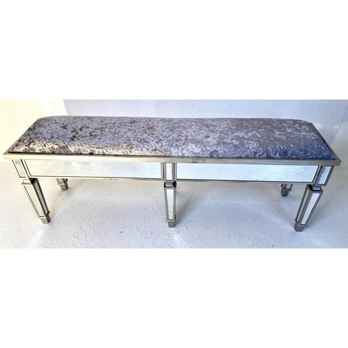 153 - HALL SEAT,  52cm x 150cm x 370cm, mirrored and silvered finish, with velvet seat.