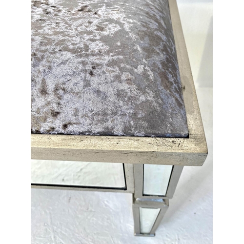 153 - HALL SEAT,  52cm x 150cm x 370cm, mirrored and silvered finish, with velvet seat.