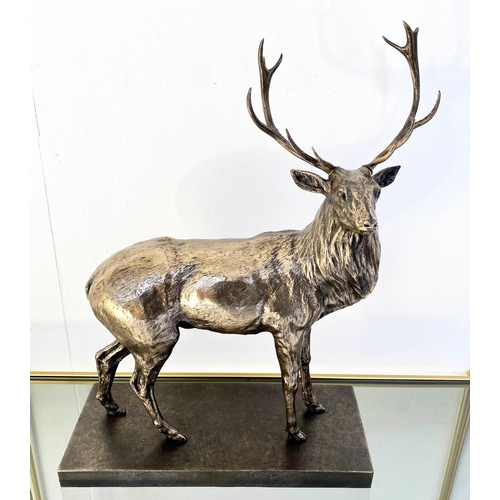 155 - CONTEMPORARY SCHOOL, 40cm x 20cm x 50cm, sculptural study of a stag, faux bronze.