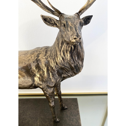 155 - CONTEMPORARY SCHOOL, 40cm x 20cm x 50cm, sculptural study of a stag, faux bronze.