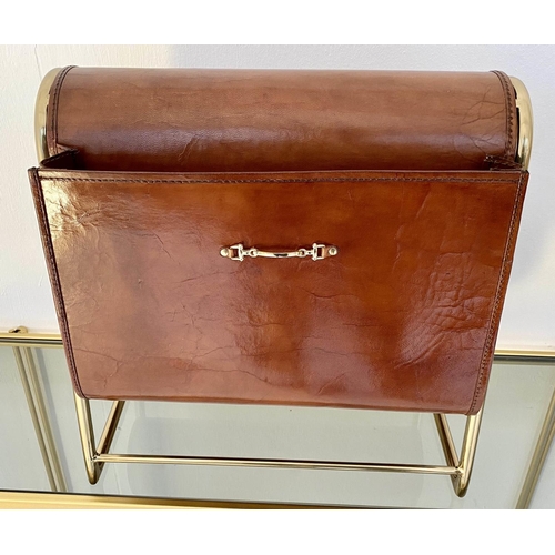 156 - MAGAZINE RACK, 38cm x 38cm x 20cm, 1950's French style, leather and gilt metal.