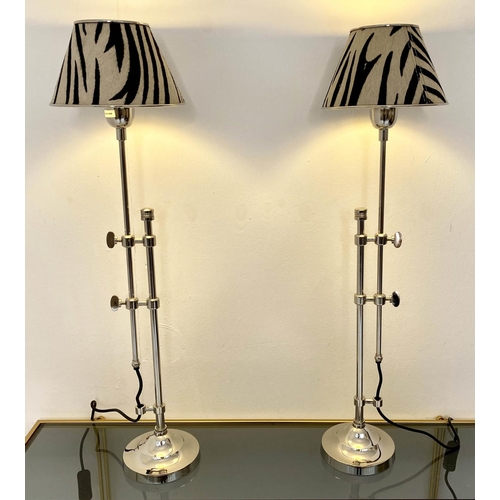 157 - TABLE LAMPS, a pair, 68cm H, height adjustable, faux zebra skin shades (2).