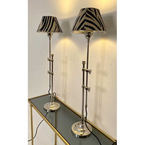 157 - TABLE LAMPS, a pair, 68cm H, height adjustable, faux zebra skin shades (2).