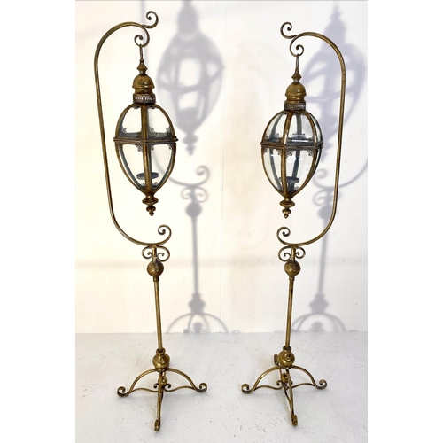 159 - FLOOR STANDING CANDLE LANTERNS, a pair, 163cmm H, Regency style design (2).