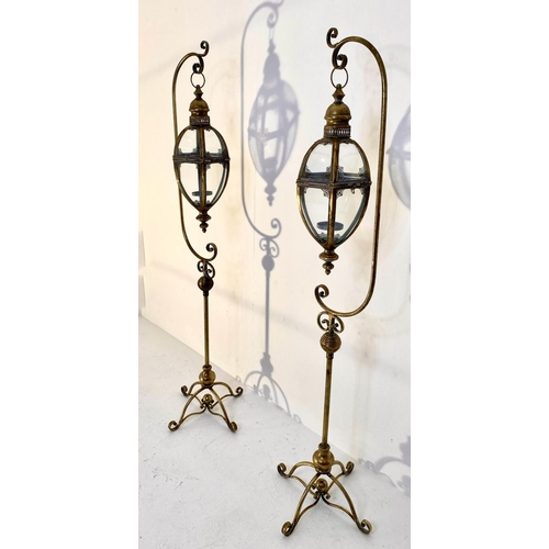 159 - FLOOR STANDING CANDLE LANTERNS, a pair, 163cmm H, Regency style design (2).