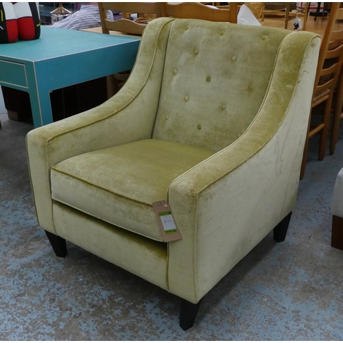 171 - ARMCHAIR, 81cm W x 92cm H, each with a buttoned back and lime green upholstery.