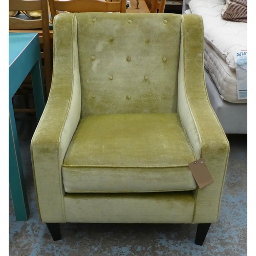 171 - ARMCHAIR, 81cm W x 92cm H, each with a buttoned back and lime green upholstery.