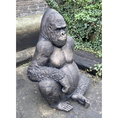 175 - CONTEMPORARY SCHOOL STUDY OF A GORILLA, 115cm H, faux bronze.