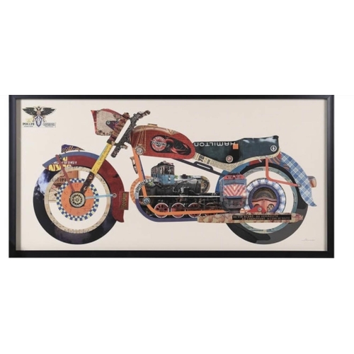 176 - CONTEMPORARY SCHOOL DECOUPAGE, 121cm x 61cm, Motorbike, framed and glazed.