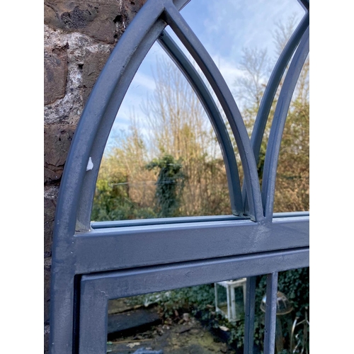 181 - ARCHITECTURAL GARDEN MIRRORS, a pair, 180 x 75cm, gated design (2).