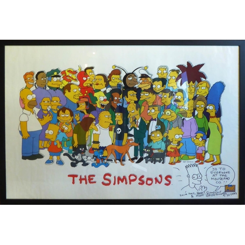 195 - MATT GROENING'S SIMPSONS POSTER, signed and dedicated 'Yo everyone at the Mousepad CD!!!', with draw... 