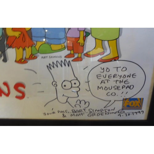 195 - MATT GROENING'S SIMPSONS POSTER, signed and dedicated 'Yo everyone at the Mousepad CD!!!', with draw... 