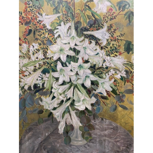 360 - LOTTIE DAVIS (20th century British) 'Still life of vase and flowers', oil on canvas, in a 19th centu... 