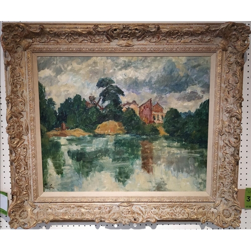 361 - PHILIP MOYSEY (1912-1991) 'Lakeside with House', oil on canvas, singed, 44cm x 54cm, framed.