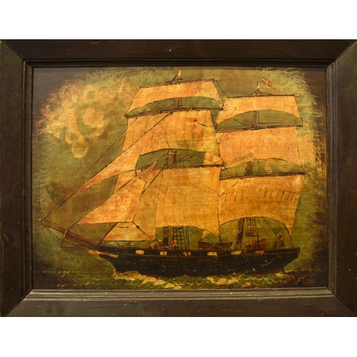 377 - NAIVE SCHOOL 'A Brigantine', oil on panel, monogrammed and dated '90, 37 x 48cm, framed.