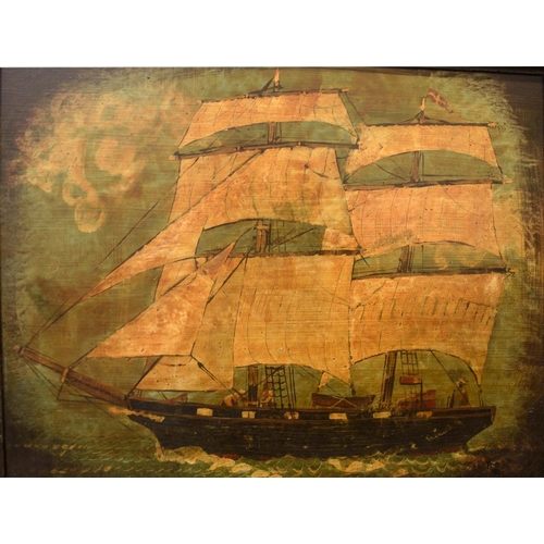 377 - NAIVE SCHOOL 'A Brigantine', oil on panel, monogrammed and dated '90, 37 x 48cm, framed.