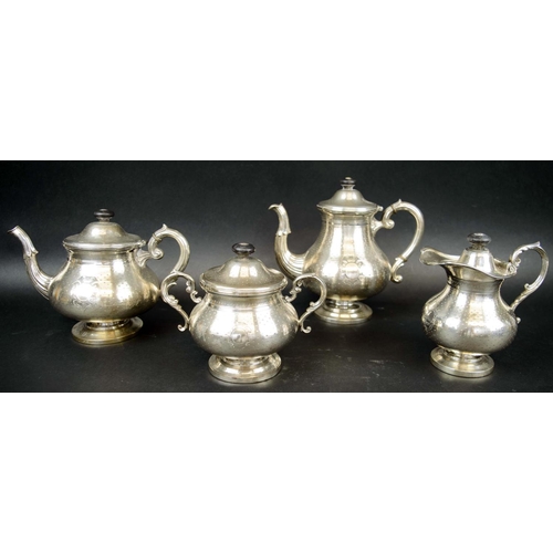 397 - TEA AND COFFEE SERVICE, four piece, 19th Century Portuguese silver, stamped 'Aurificia', approx. 53 ... 