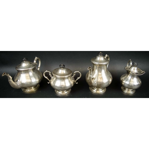 397 - TEA AND COFFEE SERVICE, four piece, 19th Century Portuguese silver, stamped 'Aurificia', approx. 53 ... 