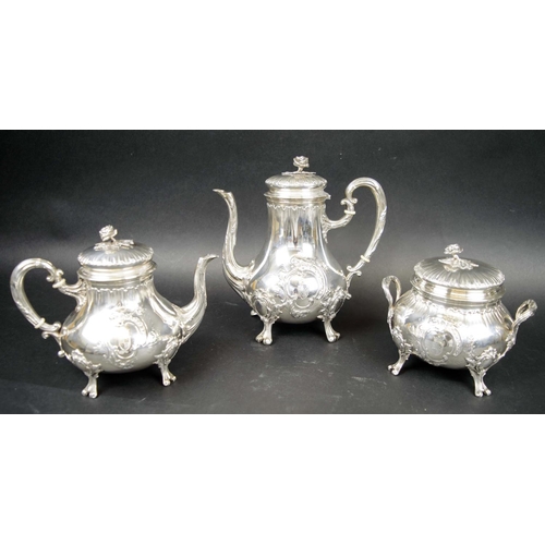 399 - TEA AND COFFEE SERVICE, late 19th Century French silver, Rococo style, bears Fray Fhs maker's mark a... 