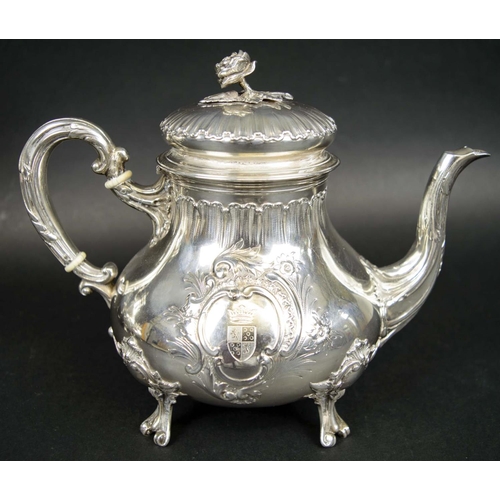 399 - TEA AND COFFEE SERVICE, late 19th Century French silver, Rococo style, bears Fray Fhs maker's mark a... 