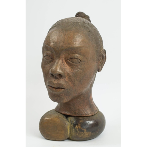 403 - CONTEMPORARY AFRICAN SCHOOL, Ife manner, Mali portrait of a young woman, terracotta on wooden base, ... 