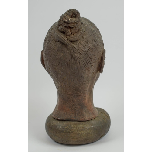 403 - CONTEMPORARY AFRICAN SCHOOL, Ife manner, Mali portrait of a young woman, terracotta on wooden base, ... 