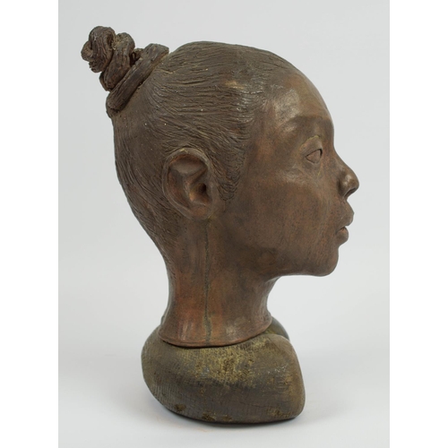 403 - CONTEMPORARY AFRICAN SCHOOL, Ife manner, Mali portrait of a young woman, terracotta on wooden base, ... 