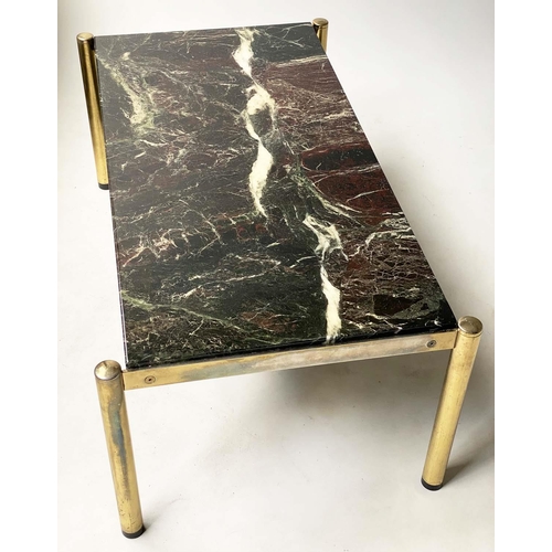 45 - LOW TABLE BY XERTRON, rectangular marble on gilt metal tubular supports, 102cm w x 59cm D x 42cm H.