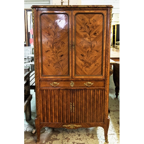 637 - COCKTAIL CABINET, 42cm D x 160cm H x 86cm W, early 20th century French kingwood, marquetry and gilt ... 