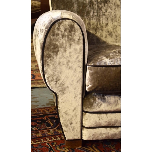 640 - ARMCHAIRS, 81cm H x 91cm W, a pair, Art Deco, re-upholstered in silver grey velvet, with seat cushio... 