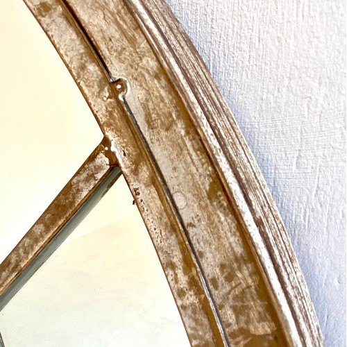 118 - ARCHITECTURAL GARDEN MIRRORS, a set of three, 150cm x 66.5cm, Gothic revival style, aged metal frame... 